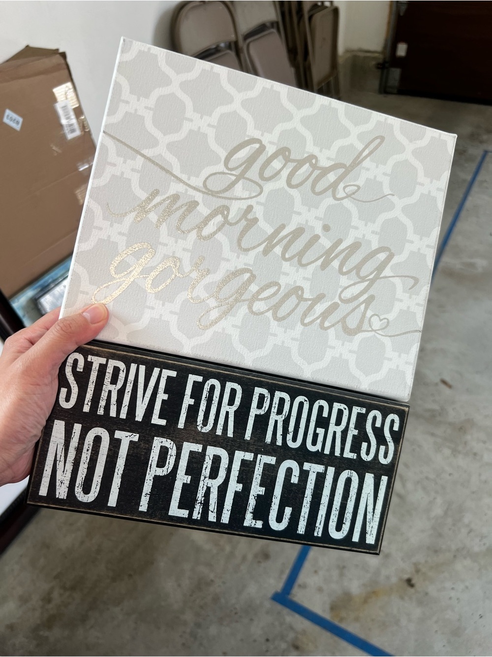 Good Morning Gorgeous & Strive For Progress Wall Art Set - White and Black